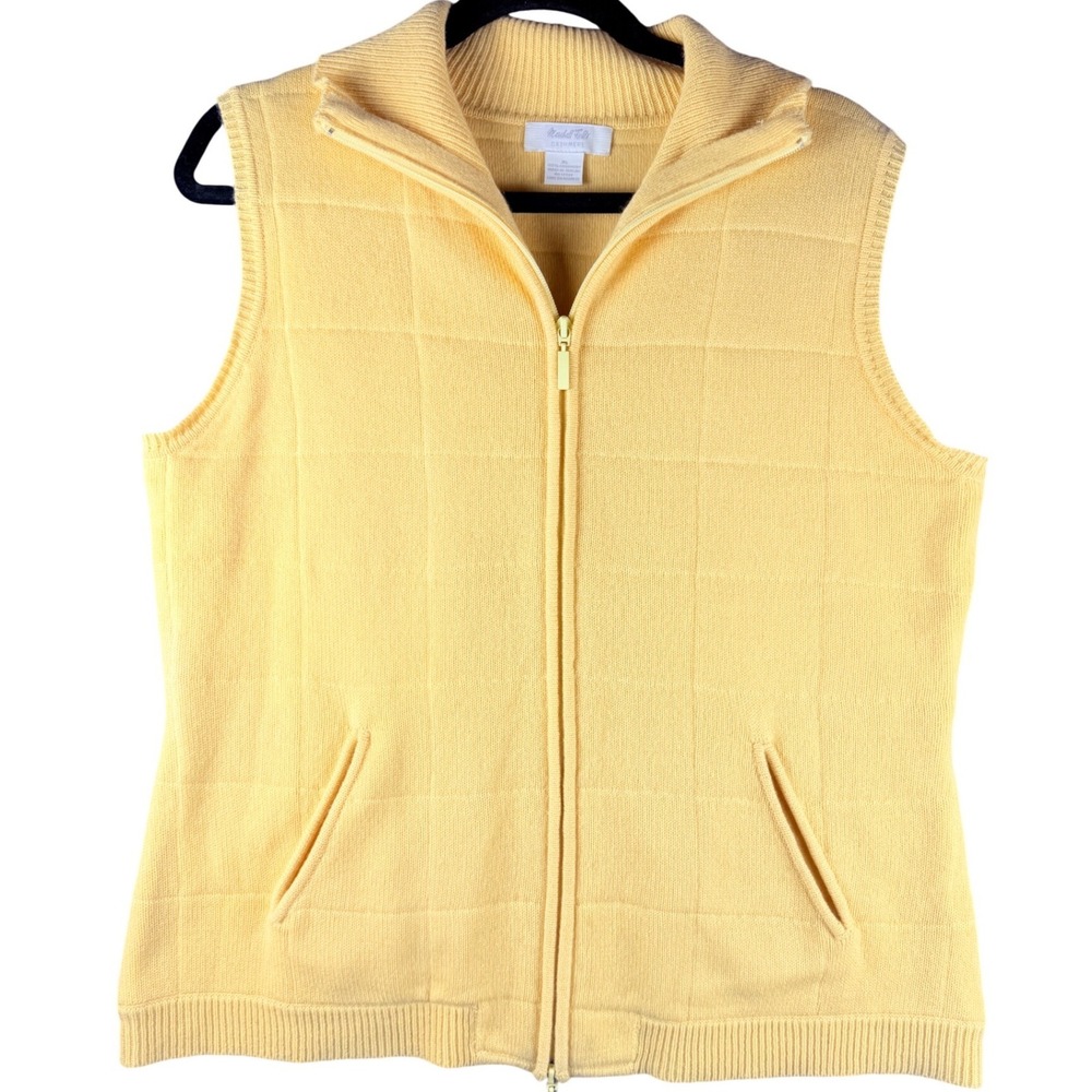 Vintage Marshall Fields Thick Cashmere Sweater Vest Yellow Full Zip XL